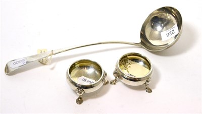 Lot 228 - Georgian silver ladle, London 1791 and a two George II silver salt cellars, London 1735 and...