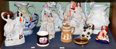 Lot 243 - Staffordshire figural groups, Staffordshire King Charles Spaniels and other decorative pottery