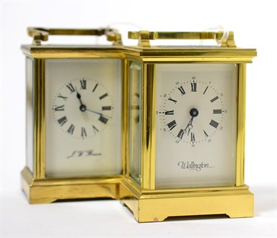 Lot 251 - Two brass carriage timepieces, retailed by J.W.Benson and Wellington