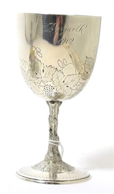 Lot 263 - A Victorian silver wine goblet with a naturalistic stem, London 1893, makers marks L.J.P....