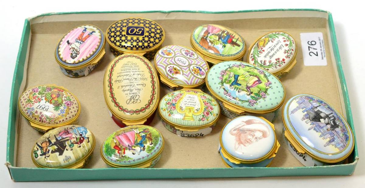Lot 276 - Eight musical Halcyon Days music boxes, each
