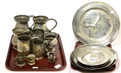 Lot 331 - A group of 18th and 19th century pewter plates and tankards