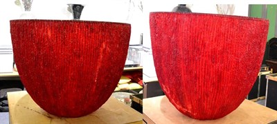 Lot 1022 - Large red resin and acrylic floor standing bowl with custom made transport crates