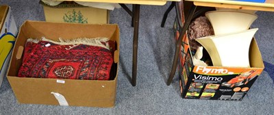 Lot 1042 - Two boxes of tourist souvenirs, box of cushions and shades, and other miscellanea (3)