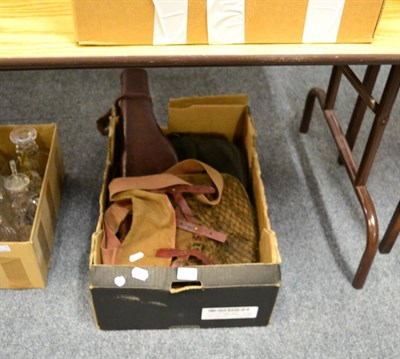 Lot 1048 - Stitched leg-of-mutton gun case, cartridge bag, game bag and leather cartridge belt