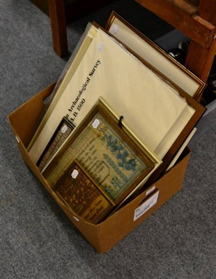 Lot 1057 - Framed memorial sampler bearing a date 1850, embroidered with a map of Yorkshire, another of...