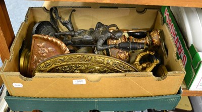 Lot 1060 - An early 20th century Spelter figural lamp; a pair of Spelter ewers; a pair of brass ejector...