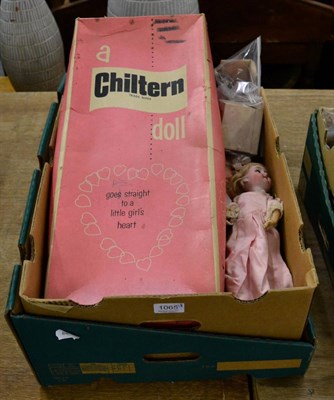 Lot 1065 - An Armand Marseille bisque headed doll (a.f.) with a boxed Chiltern doll and another, with...