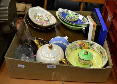 Lot 1108 - A group including Maling ware, Wedgwood Jasperware, Royal Crown Derby, silver plated flatware,...