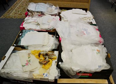 Lot 1117 - A quantity of textiles including white linen, etc (seven boxes)