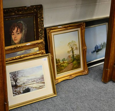 Lot 1127 - Four oil pictures depicting various scenes and two prints (6)