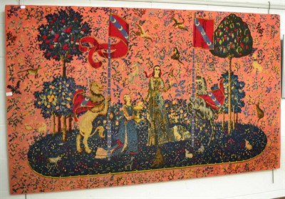 Lot 1141 - A large woolwork depicting 'À Mon Seul Désir', The Lady & Unicorn, after a 16th century tapestry