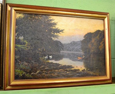 Lot 1181 - Reginald Aspinwall, river scene with figures in a boat, oil on canvas, signed and dated 1904