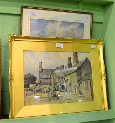 Lot 1182 - Madge Fuller, study of a farmhouse, watercolour, signed and M C Monk, parkland study with lake...