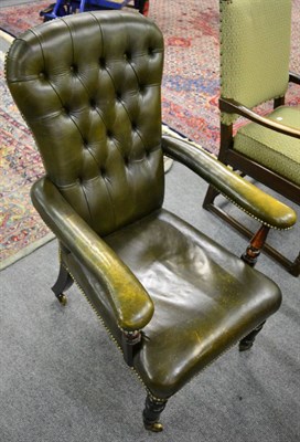 Lot 1258 - Victorian leather button back armchair