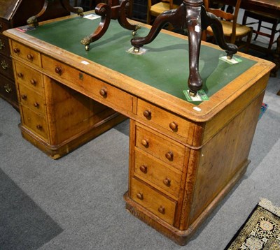 Lot 1293 - A Victorian oak pedestal desk