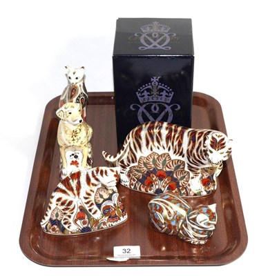 Lot 32 - Five Royal Crown Derby animal paperweights consisting of 'Bengal Tiger Cub'; 'Bengal Tiger';...