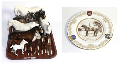 Lot 36 - Beswick horses including harnessed Shire, mares and foals, together with Stratton tie pins and...