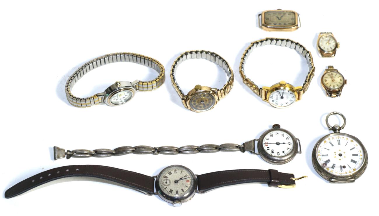 Lot 58 - A group of watches and watch elements including a case stamped '18K', 9 carat gold gents watch,...
