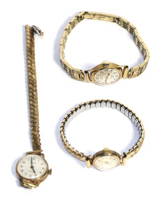 Lot 67 - Three 9 carat gold ladies wristwatches