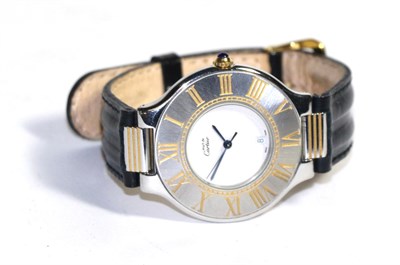 Lot 96 - A Stainless Steel Calendar Centre Seconds Wristwatch, signed Must de Cartier, model: Must de...