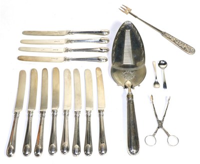 Lot 106 - A George III silver fish slice, London 1801; together with a set of twelve silver handled...