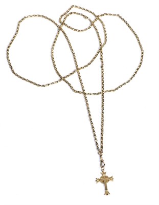 Lot 110 - A 9 carat gold cross pendant on a 9 carat gold belcher chain