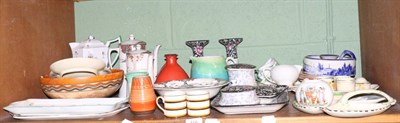 Lot 116 - A shelf of 20th century ceramics including Shelley, Crown Ducal, Royal Doulton and Burleigh