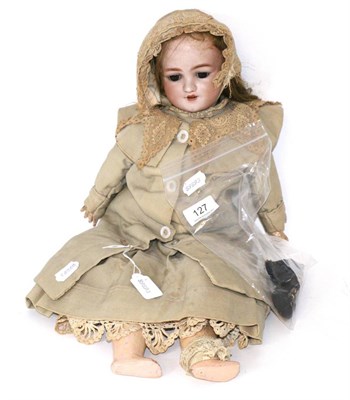 Lot 127 - Bisque socket head doll, impressed S&H and LL&S, no 1339, with sleeping brown eyes, brown wig,...