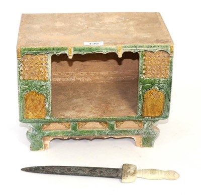 Lot 130 - Sancai glazed burial chest and a knife with stone grip (2)