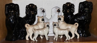 Lot 134 - Three pairs of 19th century Staffordshire seated spaniels and two pairs of Staffordshire pug models