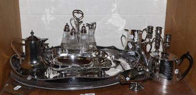 Lot 140 - A large silver plated tray with pierced gallery and twin handles, an Old Sheffield Plate cruet,...