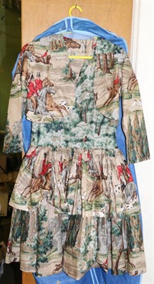 Lot 142 - A vintage dress made from material with a fox hunting pattern