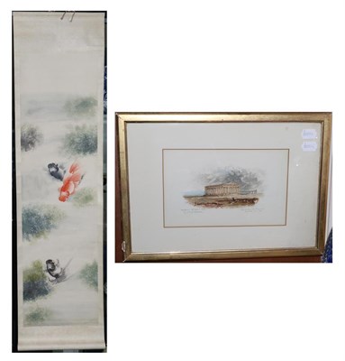 Lot 154 - Watercolour after J.M.W Turner, monogrammed A.W dated 10.1.08; and a Japanese scroll painted...