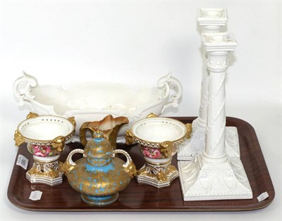 Lot 183 - A group of ceramics comprising a Royal Worcester gilt and blush ivory leaf jug, a Royal Crown Derby