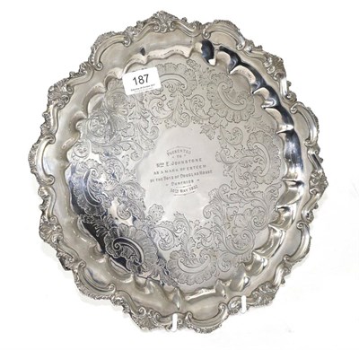 Lot 187 - An Edwardian silver salver, Barker Brothers, Birmingham 1902, with shell and scroll border on...