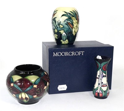 Lot 194 - A Moorcroft Indigo pattern vase, Moorcroft Bullrush vase and another Moorcroft vase (3)