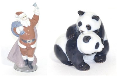 Lot 198 - A Lladro figure, The Jolly Santa and a Royal Copenhagen model of two pandas (2)