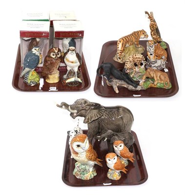 Lot 206 - Beswick animals including elephant, elephant calf, barn owl, Royal Doulton birds of prey and...