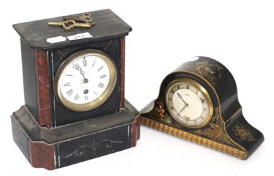 Lot 212 - A Victorian black slate mantel timepiece and a Japanned Smith's electric timepiece