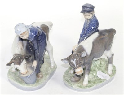 Lot 221 - Two Royal Copenhagen figure groups milkmaid and boy and calf, model numbers 779 and 772