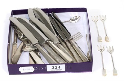 Lot 224 - Assorted silver including two sets of six coffee spoons, a set of six silver-handled butter...