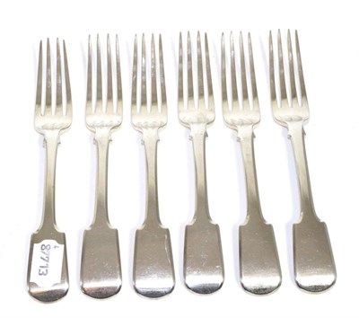 Lot 247 - A set of six George IV silver fiddle pattern forks, Jonathan Hayne, London 1822, 14.9ozt