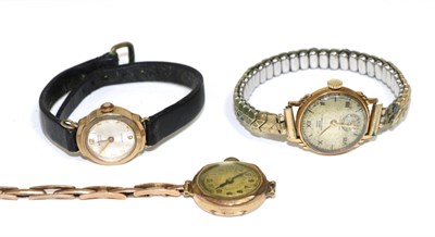 Lot 249 - An 18 carat gold lady's wristwatch Canny-Geneve, two others and a strap