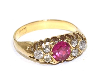 Lot 253 - A ruby and diamond ring, stamped '18ct'