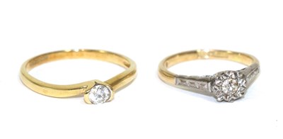 Lot 258 - Two 18 carat gold solitaire diamond rings (2)