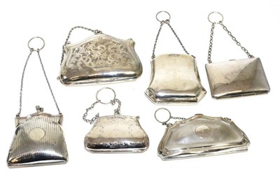 Lot 272 - A group of four silver purses and two plated examples; together with a silver vesta