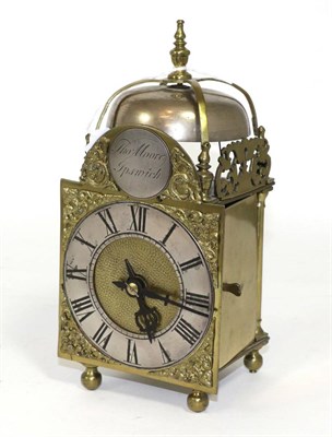 Lot 312 - A miniature brass striking lantern clock, early 20th century, four posted case, side doors and...