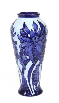 Lot 338 - A modern Moorcroft pottery vase, Blue on Blue pattern, with painted and impressed marks (boxed)