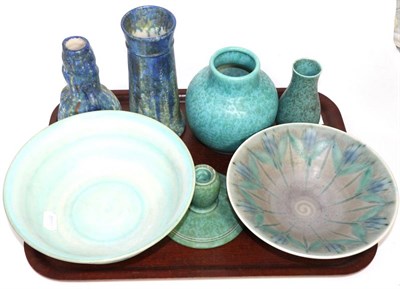 Lot 373 - Four pieces of Royal Lancastrian pottery and three pieces of Bretby including vases and bowls